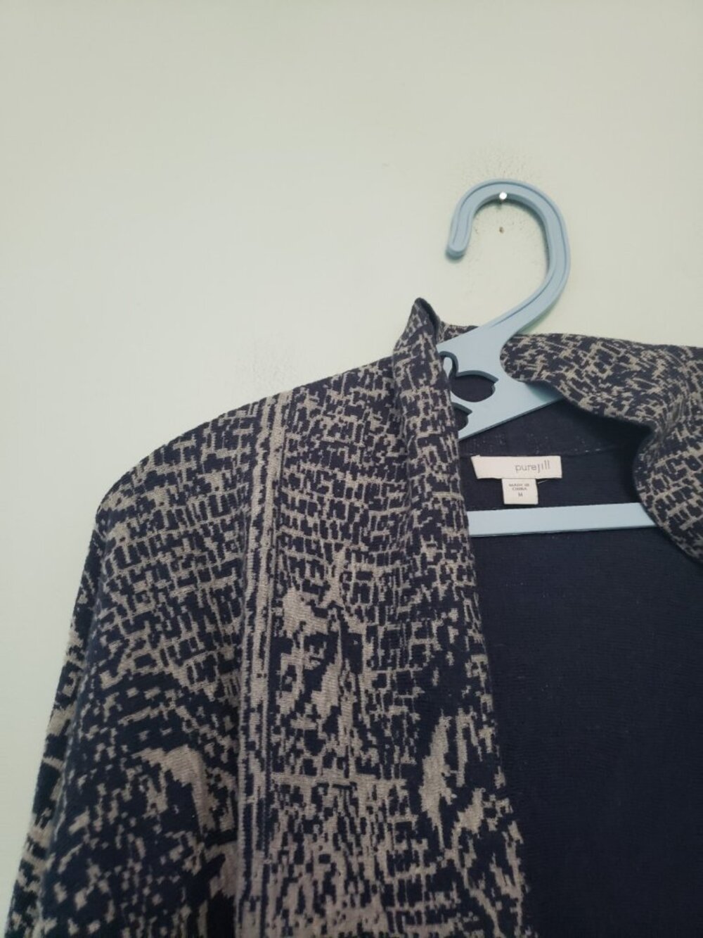 Pure Jill Women M Cardigan Sweater Open Front Heavyweight Long Sleeve Navy Gray - Picture 4 of 6